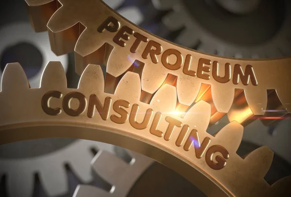 Концепция Petroleum Consulting. Золотые шестерни. 3D-моделирование . — стоковое фото