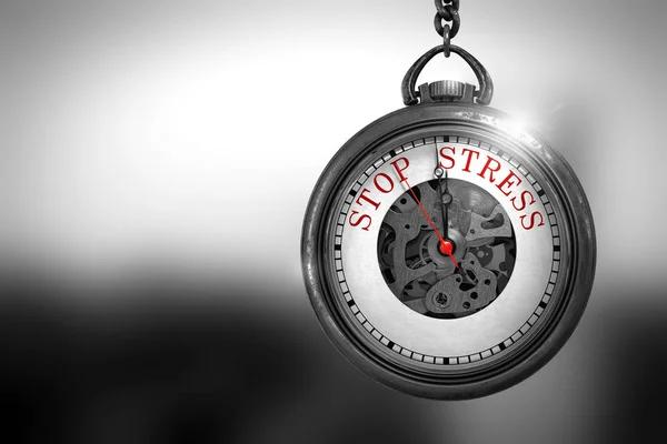 Hodinky s Stop stresu čelit červený Text na něm. 3D obrázek. — Stock fotografie