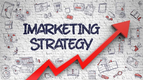 IMarketing strategie op de witte muur. 3D. — Stockfoto