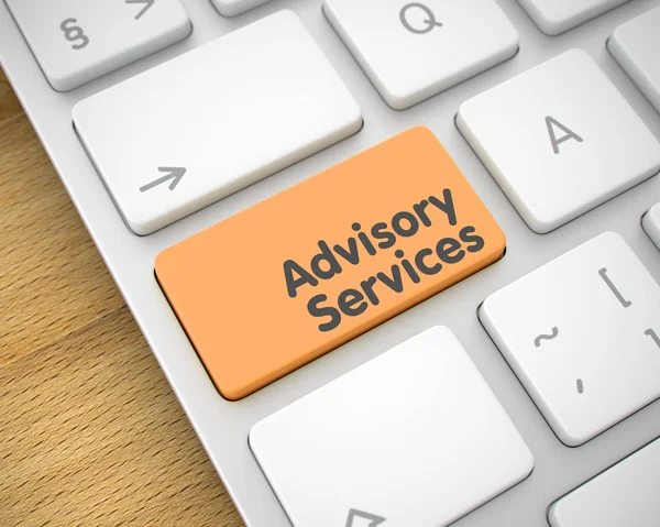 Advisory Services - tekst op oranje toetsenbord knop. 3D. — Stockfoto