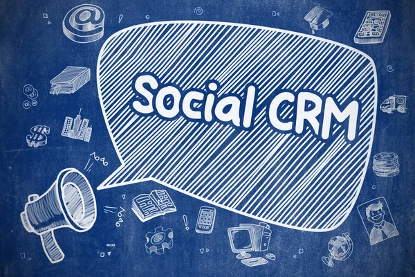 CRM social - Ilustração doodle no Chalkboard azul . — Fotografia de Stock
