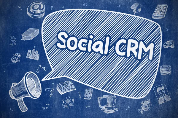 Sosyal Crm - Doodle illüstrasyon mavi kara tahta üzerinde. — Stok fotoğraf