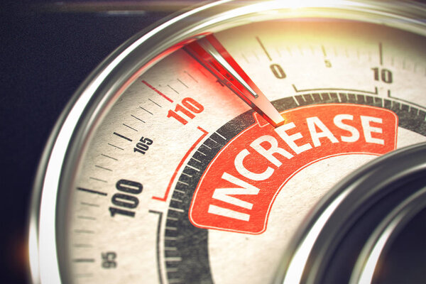 Increase - Text on the Conceptual Dial with Red Needle. 3D.