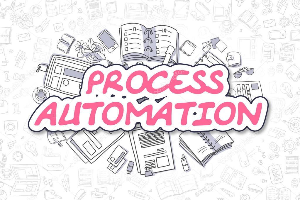 Process Automation - Cartoon Magenta Word. Business Concept.