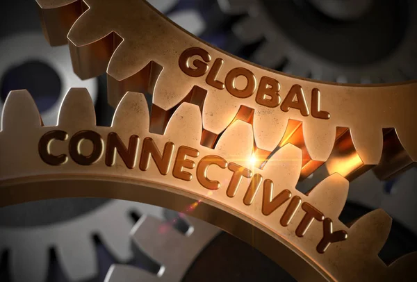 Global Connectivity on the Golden Gears. Illustration 3D . — Photo