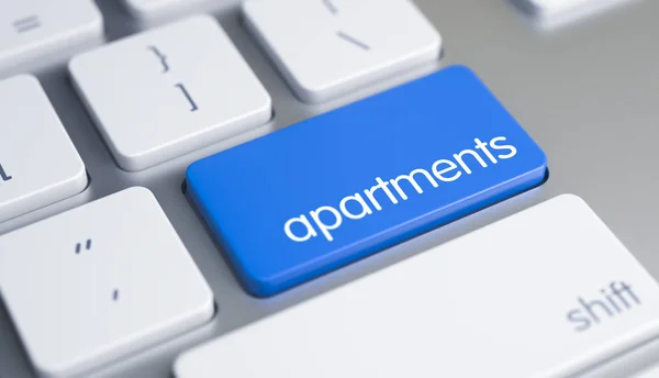 Apartamentos - Leyenda en teclado azul. 3D . — Foto de Stock