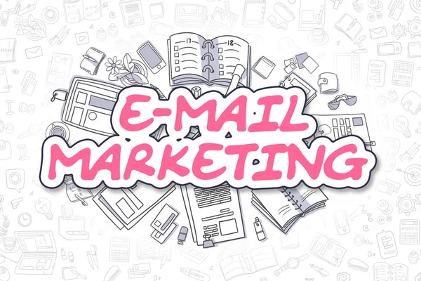 E-Mail Marketing - Doodle bíbor szó. Üzleti koncepció. — Stock Fotó