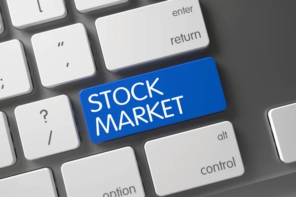 Chave azul do mercado de ações no teclado. 3d . — Fotografia de Stock