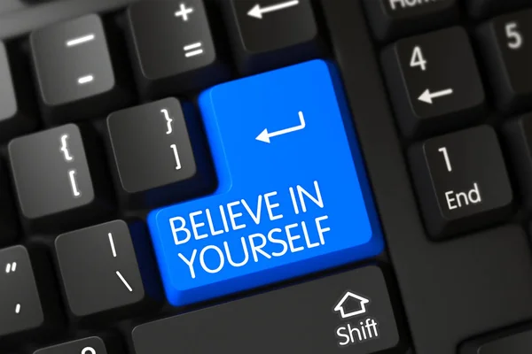 Tro på dig själv närbild av blå tangentbordet knappsatsen. 3D. — Stockfoto