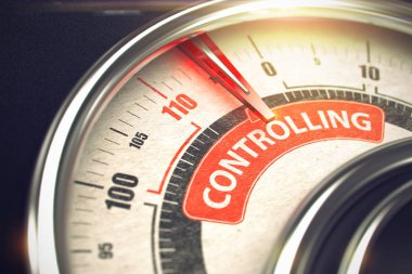 Kontrol - metin üzerinde kırmızı iğne ile kavramsal göstergesi. 3D.