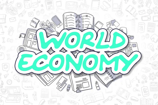 世界経済 - 緑のテキストを落書き。ビジネス コンセプト. — ストック写真