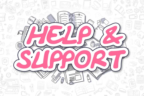 Pomoc i wsparcie - Doodle tekst Magenta. Koncepcja biznesowa. — Zdjęcie stockowe