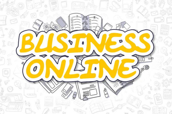 Business Online - Doodle Yellow Word. Business Concept.
