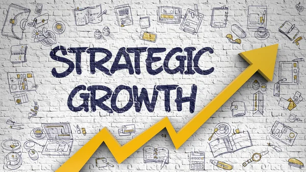 Strategisk tillväxt dras på vit tegelvägg. — Stockfoto