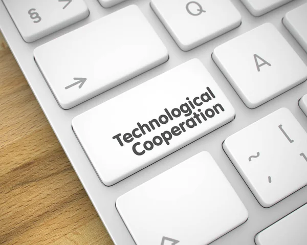 Technologická spolupráce - zprávy na tlačítko bílé klávesnice. 3D — Stock fotografie