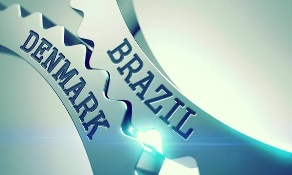 Brasil Dinamarca - mecanismo de ruedas dentadas metálicas. 3D. — Foto de Stock