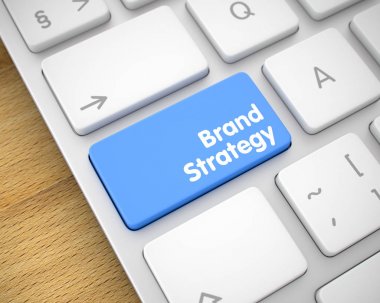 Marka stratejisi - mavi klavye tuş takımı üzerindeki metin. 3D.