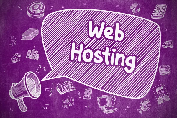 Web-Hosting - handgezeichnete Illustration auf lila Tafel. — Stockfoto