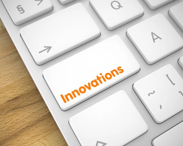 Innovationer - meddelande på den vita tangentbord knappsatsen. 3D. — Stockfoto