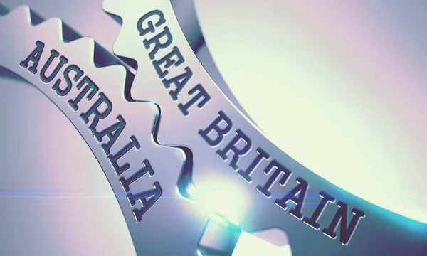 Great Britain Australia - Mechanism of Metallic Gears. 3D. — Stock Photo, Image