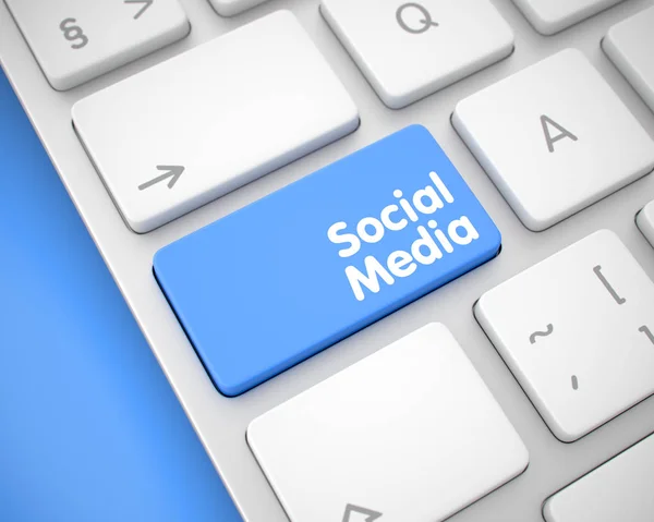 Media społecznościowe - komunikat na niebieskie klawiaturowe klawiatury. 3D. — Zdjęcie stockowe