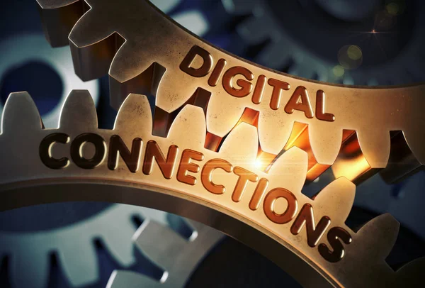 Connessioni digitali su ingranaggi Golden Cog. Illustrazione 3D . — Foto Stock