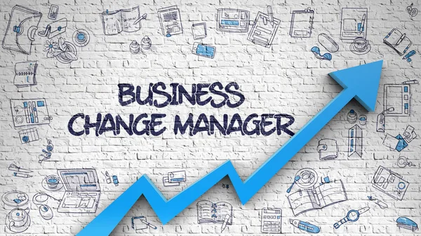 Business Change Manager auf weißem Ziegelstein gezeichnet. 3d. — Stockfoto