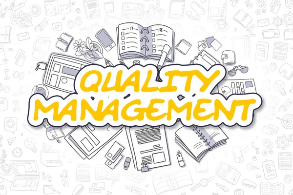 Quality Management - Doodle Yellow Text. Business Concept.