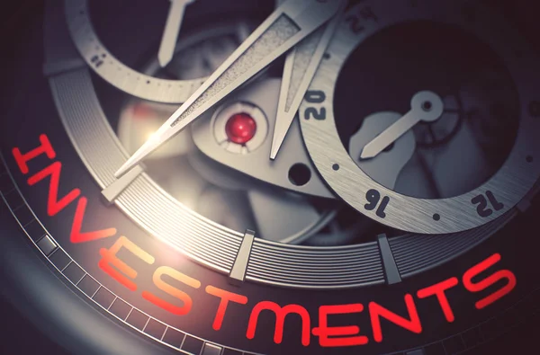 Investments on the Men Wrist Watch Mechanism. 3D. — Stock Photo, Image