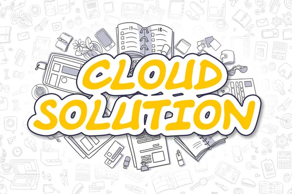 Cloud Solution Doodle Yellow Word (en inglés). Concepto de negocio . — Foto de Stock