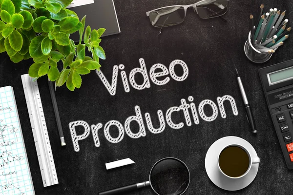 Videoproduktion - Text auf schwarzer Tafel. 3D-Darstellung. — Stockfoto