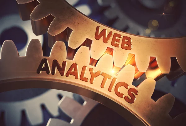 Web Analytics on Golden Metallic Cogwheels (en inglés). Ilustración 3D . —  Fotos de Stock