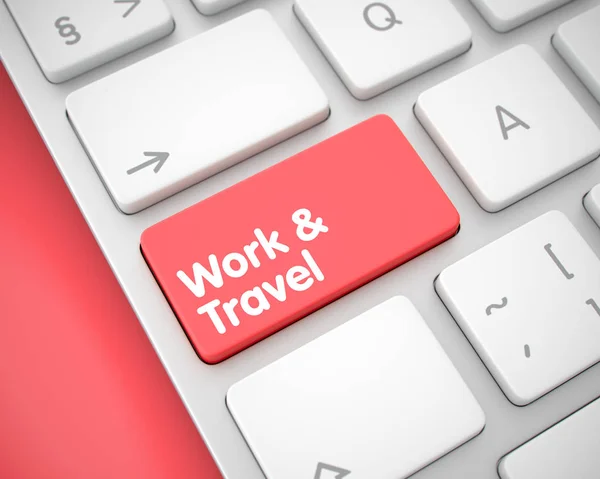 Work And Travel - Сообщение на красной клавиатуре. 3D . — стоковое фото