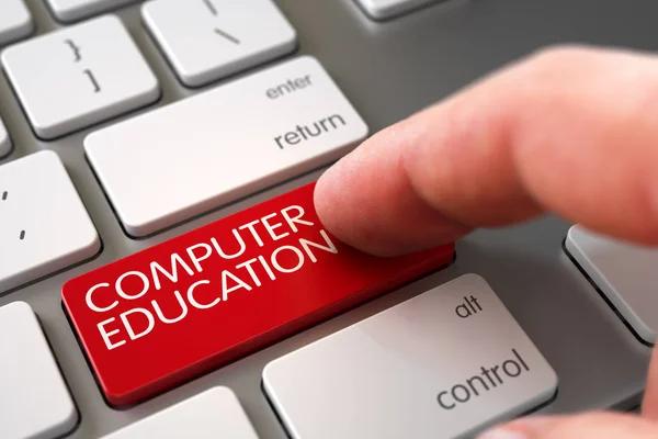 Hand Touching Computer Education Keypad. 3D. — Stock Photo, Image