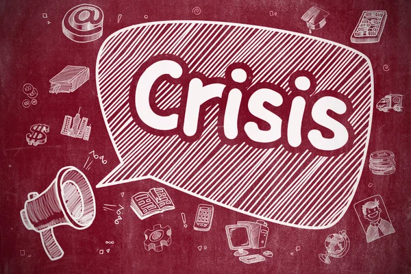 Crisis - Hand Drawn Illustration on Red Chalkboard. — Stock Photo, Image