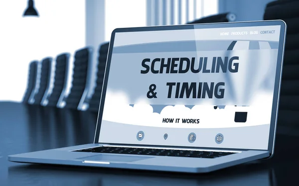 Scheduling and Timing Concept on Laptop Screen. 3D. — Stock Photo, Image