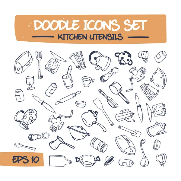 Set de iconos de Doodle - Artículos de cocina . — Vector de stock