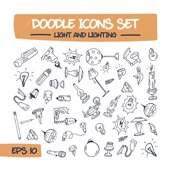 Doodle Icons Set of Lighting.