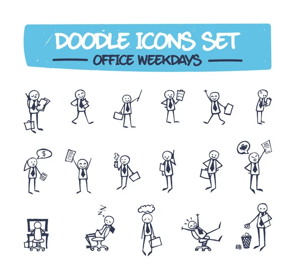 Conjunto de iconos de Doodle - Días laborables de oficina . — Vector de stock