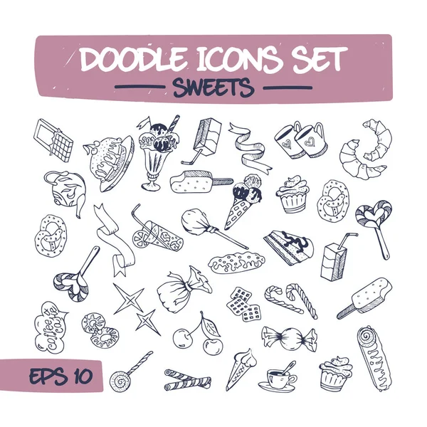 Doodle Icons Conjunto de dulces y pasteles . — Vector de stock