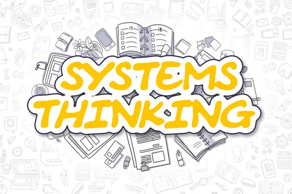 Systémy myšlení - kreslené žluté slovo. Obchodní koncept. — Stock fotografie