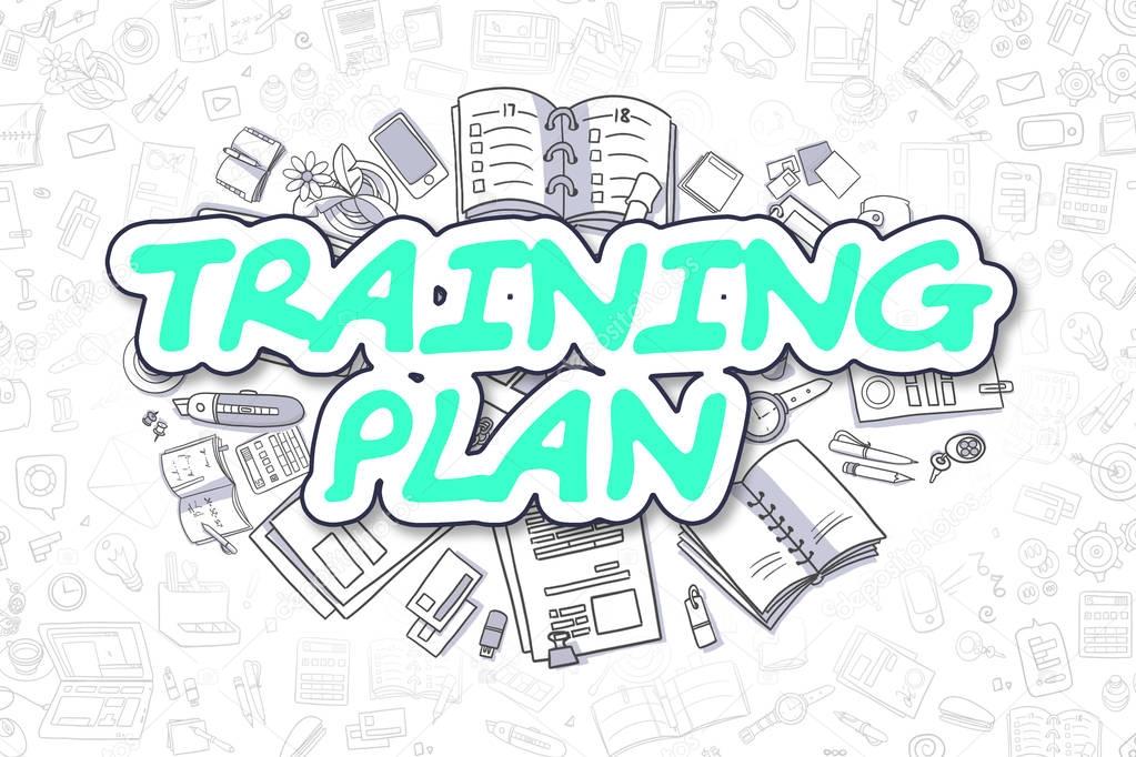 Training Plan - Doodle Green Inscription. Business Concept.