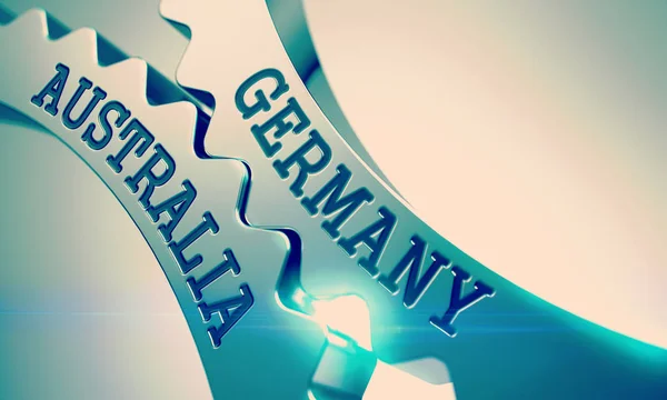 Németország Ausztrália - fém fogaskerék mechanizmusa. 3D. — Stock Fotó