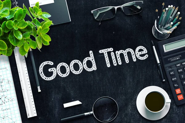 Good Time - Text on Black Chalkboard. 3D Rendering. — Stock Photo, Image