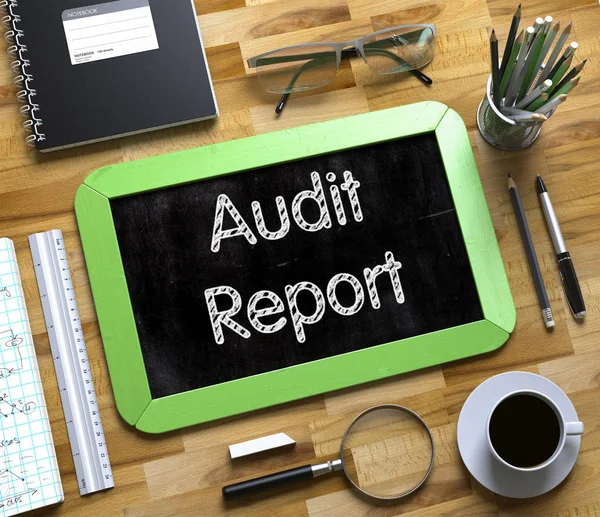 Rapporto di audit scritto a mano su piccola lavagna. 3D . — Foto Stock