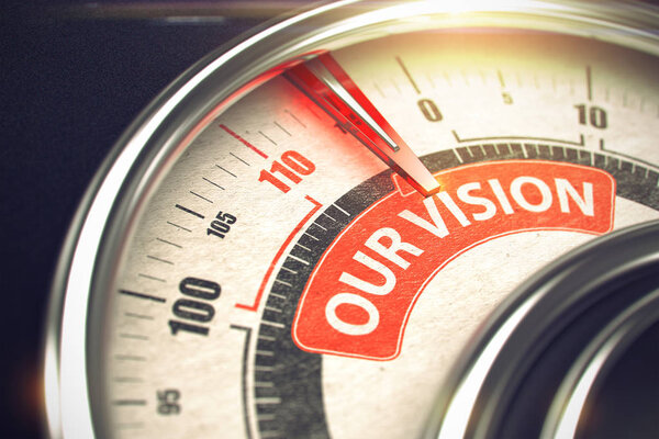 Our Vision - Text on Conceptual Scale with Red Needle. 3D.