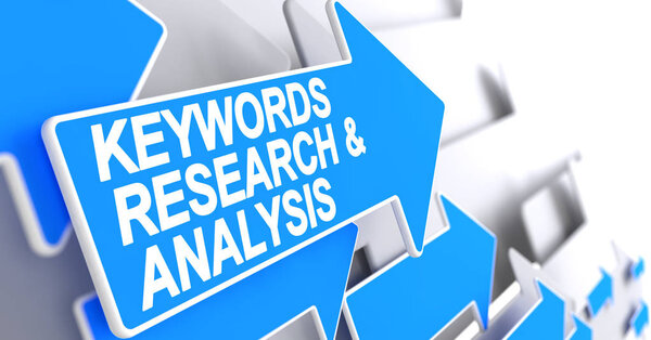 Ключевые слова Research and Analysis - Text on Blue Pointer. 3D
.