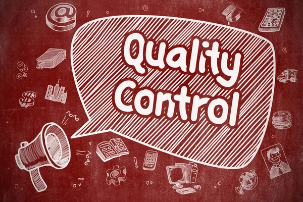 Kontrola kvality - ručně kreslené ilustrace na červené tabuli. — Stock fotografie
