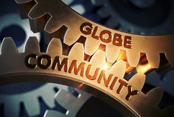 Globe Community on the Golden Gears. Ilustración 3D . —  Fotos de Stock