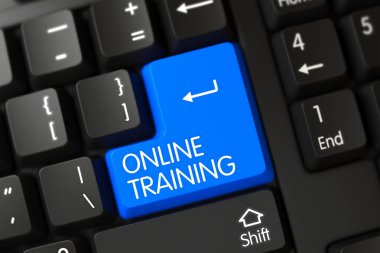 Mavi Online Eğitim anahtar üstünde klavye. 3D.